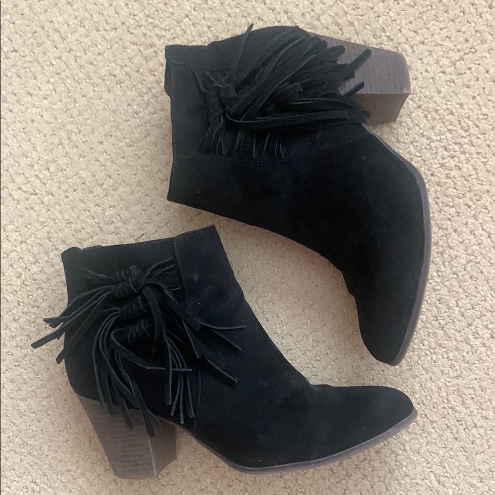 Fergalicious Black Ankle Booties with Fringe